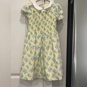 Janie and Jack Yellow Dress with Blue Floral Smocked Design